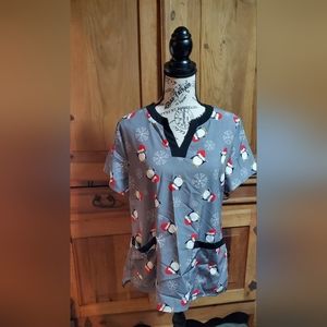 Joe Boxer gray peguine and snowflake holiday scrub top. Size medium.